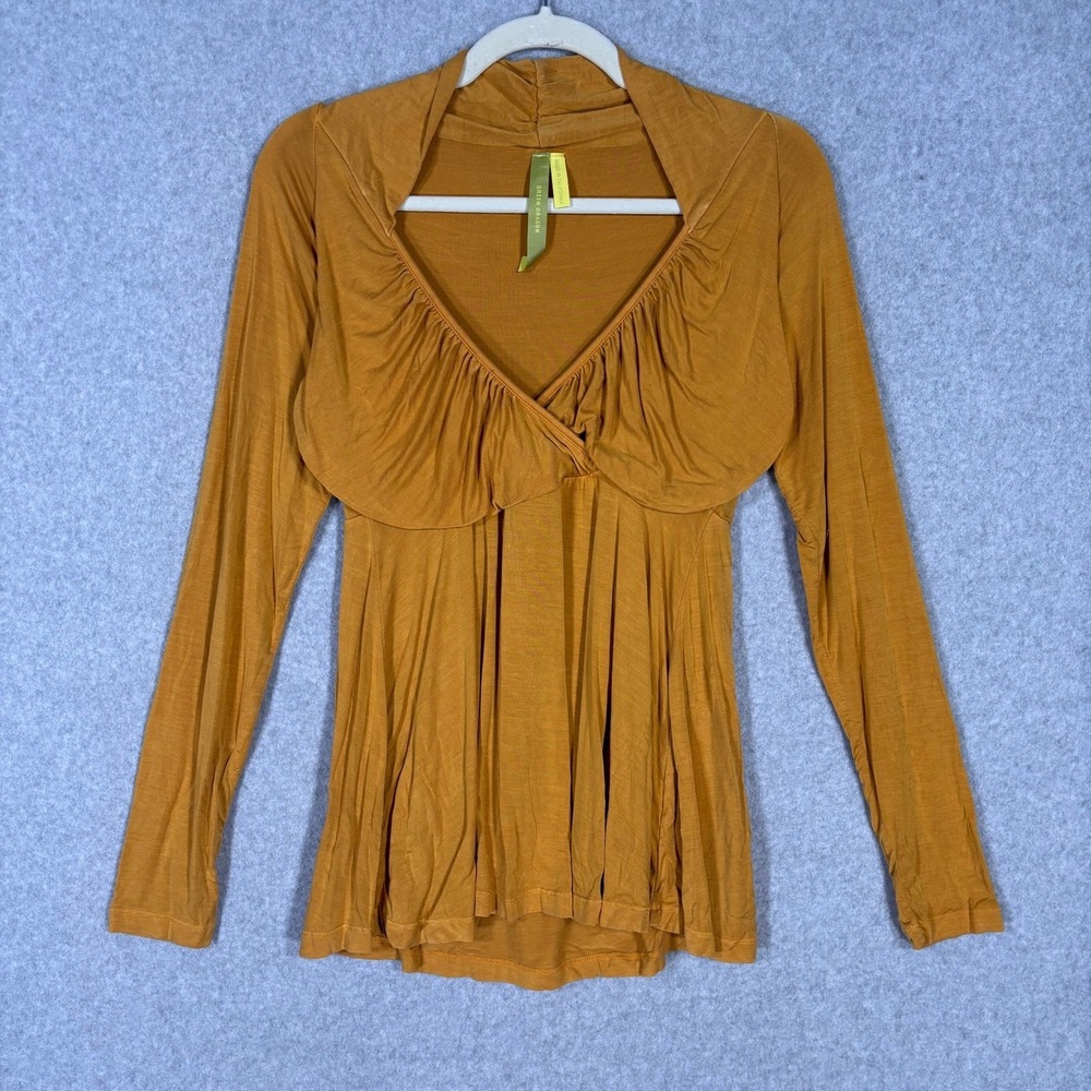 Babydoll Top Medium Mustard Modal Soft Tunic Boho Artsy Ruched Fairy Y2K USA